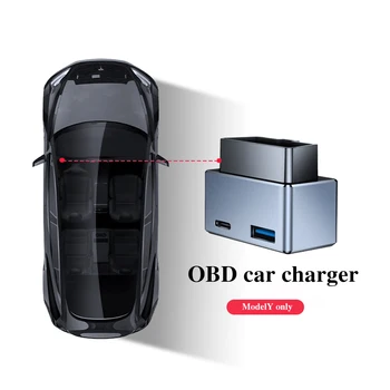 Automobilio OBD Greitas Įkroviklis Tesla Model 3 X Y S Mobiliųjų Telefonų Įkrovimo Adapteris OBD2 Splitter USB Ir Tipo c Dual Port 43W Plug Vadovas