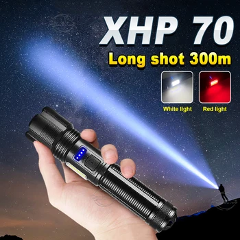 XHP 70 Itin Galingas Žibintuvėlis High Power LED Flash Šviesos Kempingas savigynos EDC Lanterna Įkrovimo Fotoblykstės Zoom Vandeniui