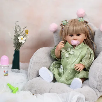 Kinų Stiliaus Žalia Cheongsam 22inch Visą Silikono Naujagimiui Bamblys Boneca Vaikų Dovanų Mergaičių žaislai