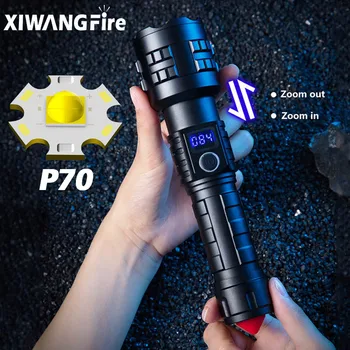 P70 LED High Galingas Žibintuvėlis Teleskopinis Zoom Žibintuvėlis, Avarinis Apšvietimas USB Įkrovimo 4500mAh Baterija Vandeniui Lanterna