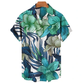 Vasaros Vyrų Havajų Stiliaus Botanikos Spausdinti trumpomis Rankovėmis Mygtuką Atsitiktinis Laisvi Marškinėliai, Unisex Mados Paplūdimio Kvėpuojantis Marškinėliai