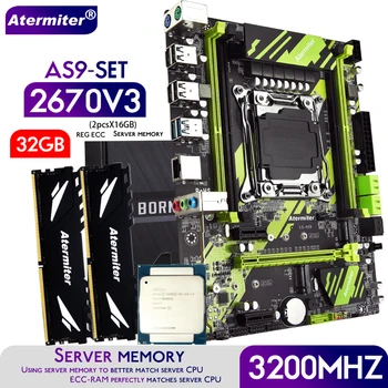 Atermiter X99 AS9 Plokštė Kit Komplektas su Xeon E5 2670 V3 CPU LGA2011-3 Procesorius DDR4 32GB 2 X 16GB 3200MHz Atmintis REG ECC RAM