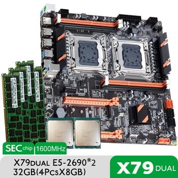 Atermiter X79 Dual CPU Plokštė Komplektas Su 2 X Xeon E5 2690 4 × 8 GB = 1 600mhz 32GB PC3 12800 DDR3 ECC REG DDR4 Atmintis