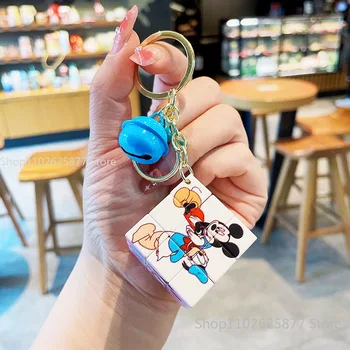 Disney Mickey Lotso LinaBell Keychain Kuprinė Ornamentu trimatis Rubiko Kubo Galvosūkį Išskleidimo Pakabukas Vaikams Dovanos