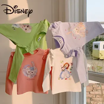 Dygsnio Disney Vaikams Drabužių 2023 Nauja Vaikų Plaukioja Rankovės Princesė marškinėliai Kūdikiams ilgomis Rankovėmis Apvalios Kaklo marškinėliai Mergina Viršų