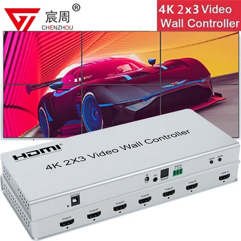 4K Vaizdo Siena Valdytojas 2x3 HDMI 1-6 iš TELEVIZIJOS Sienos Procesorius Vaizdo Sukimas 2x2 Splicer Su RS232 HDMI Garso Išgavimo 1x4