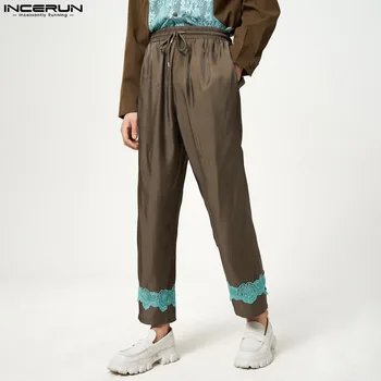 INCERUN 2023 Amerikietiško Stiliaus Naujas Vyrų Pantalons Mados Kieto Visas rungtynes, Kelnės Atsitiktinis Streetwear Hem Susiuvimo Nėrinių Kelnės