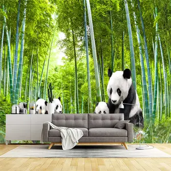 Individualų lipnios tapetai, bambuko miškų peizažas national treasure panda 3D trimatis kambarį miegamasis