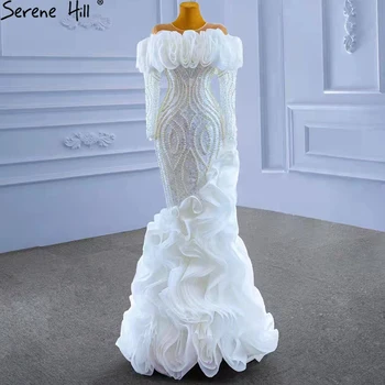 Giedras Hill Balta Prabanga Raukiniai Vestuvių Suknelės Chalatai 2023 Undinė Zawalcowany Perlai Elegantiškas Vestuvių Suknelė HM67418