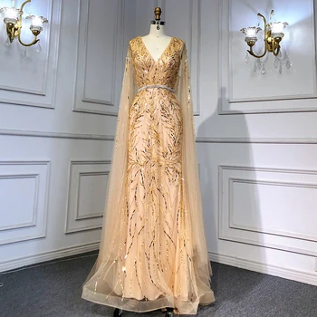 Giedras Hill Aukso Undinė Elegantiškas arabų Žaliojo Rankovėmis LuxuryBeaded Vakaro Suknelės Chalatai 2022 Moterų Šalis GLA71496